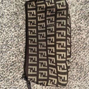 Fendi Brown and Tan Zippered Zucca Pouch